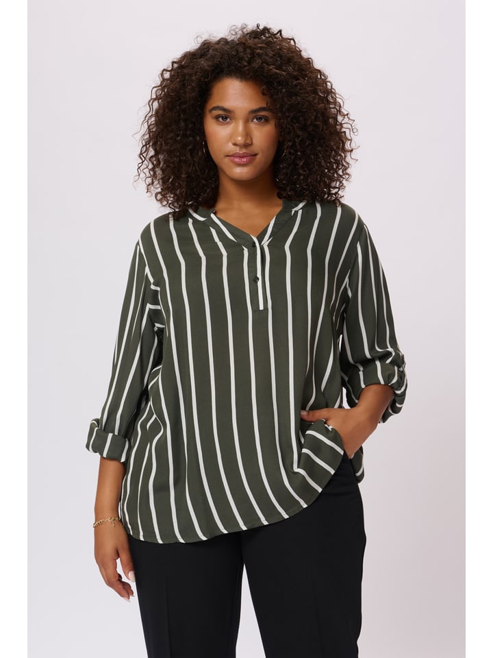 KAFFE curve Bluzka w kolorze oliwkowo-białym rozmiar: 56