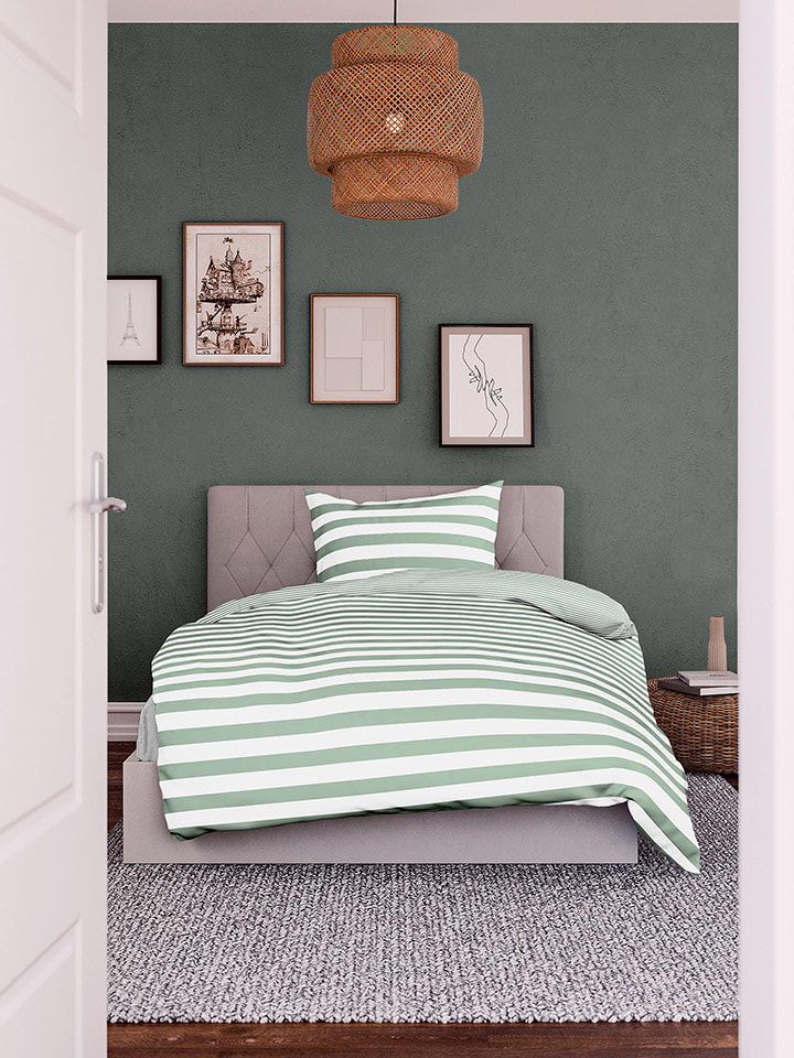 Bierbaum Komplet pościeli w kolorze zielono-białym z kory rozmiar: 155x220 cm