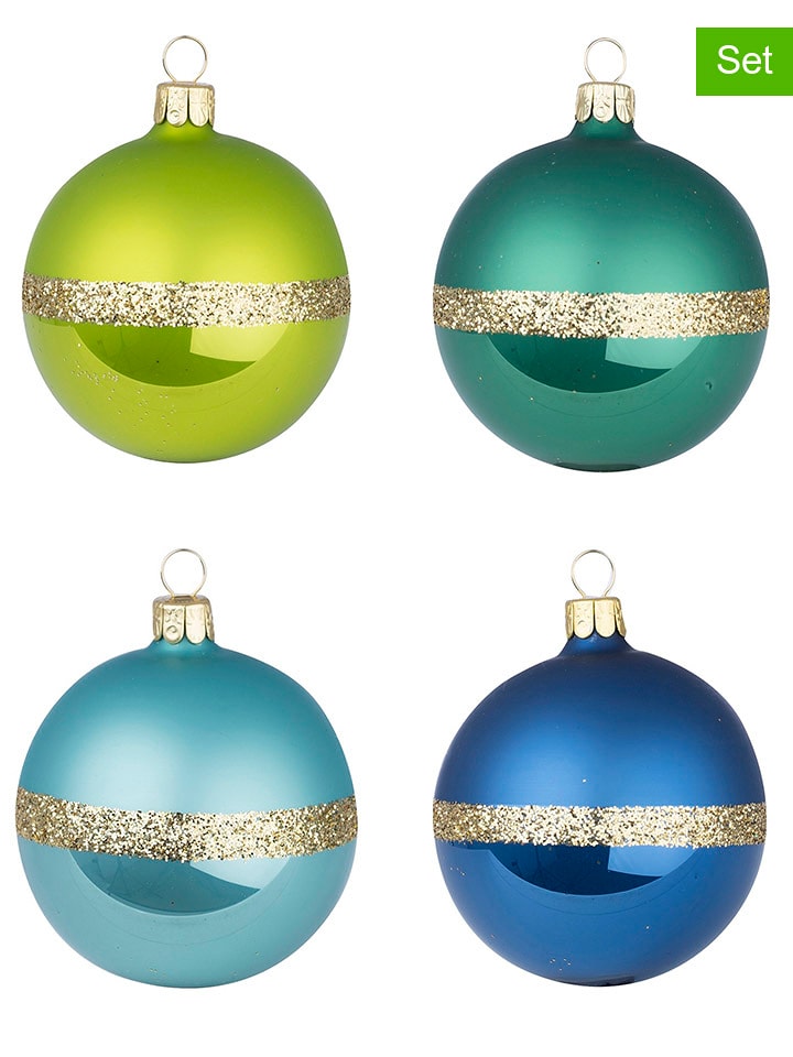 Overbeck and Friends Bombki (12 szt.) w kolorze zielono-niebiesko-złotym - Ø 7 cm rozmiar: onesize