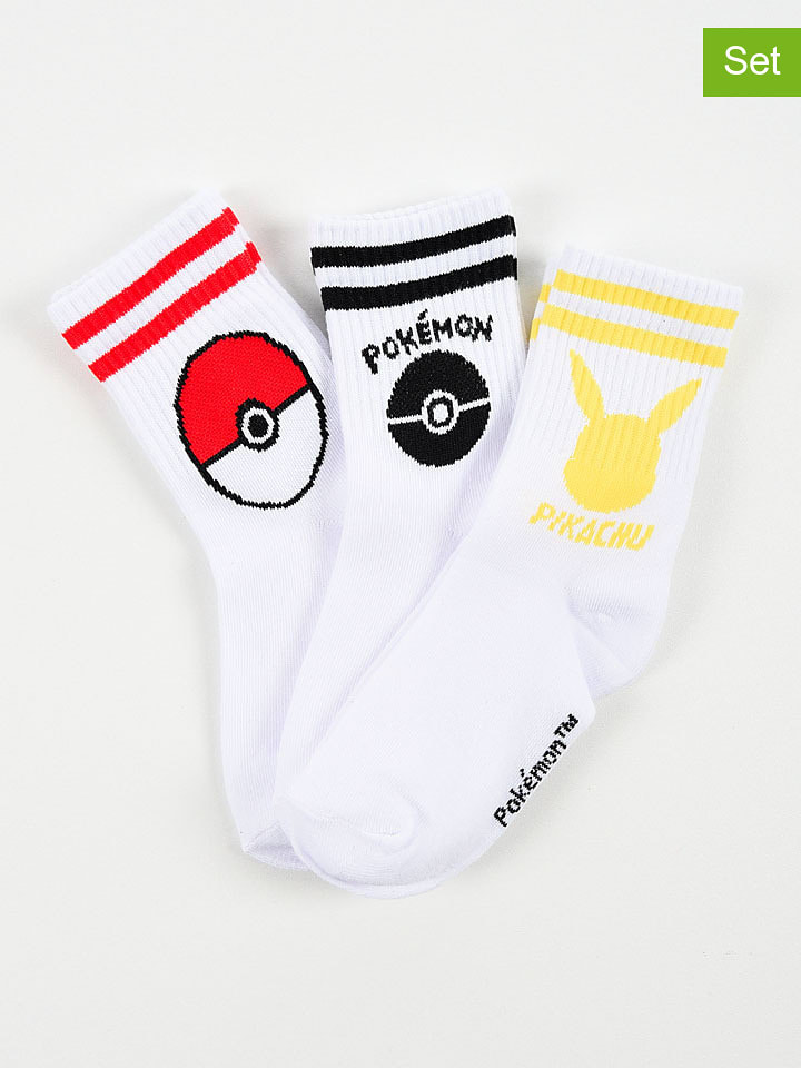 Pokémon Skarpety (3 pary) "Pokemon" w kolorze białym rozmiar: 23-26