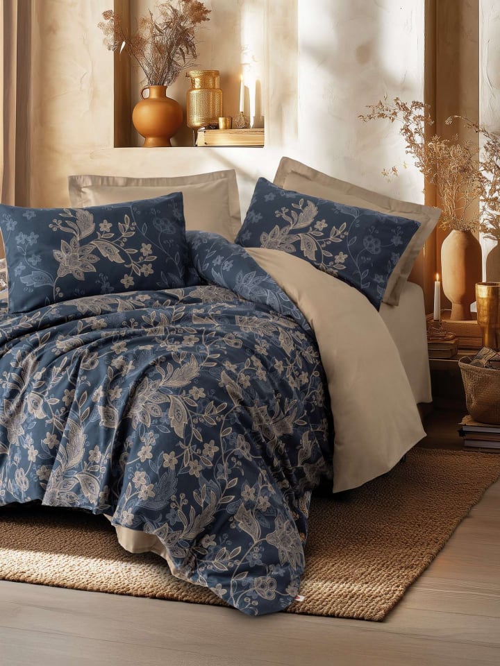 Mijolnir Komplet pościeli satynowej "Noctelle" w kolorze granatowo-beżowym rozmiar: 240x220 cm