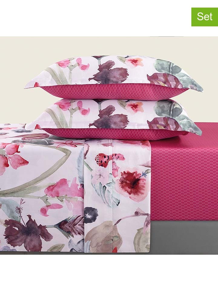 CXL by Christian Lacroix 4-częściowy zestaw satynowy w kolorze biało-różowym rozmiar: 230x270 cm