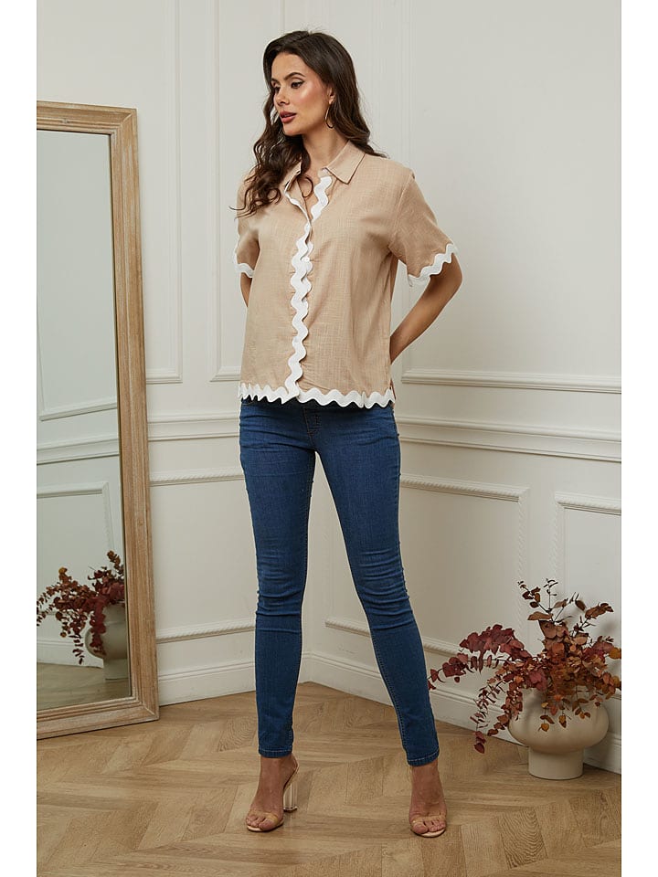 Plume Bluzka "Patchi" w kolorze beżowym rozmiar: L
