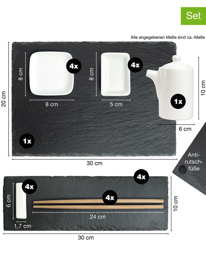 Moritz & Moritz 22-częściowy zestaw w kolorze czarno-białym do sushi rozmiar: onesize