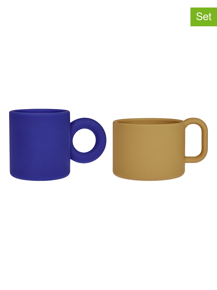 OYOY mini Dziecięce kubki (2 szt.) w kolorze niebiesko-brązowym - wys. 7 x Ø 6,5 cm rozmiar: onesize