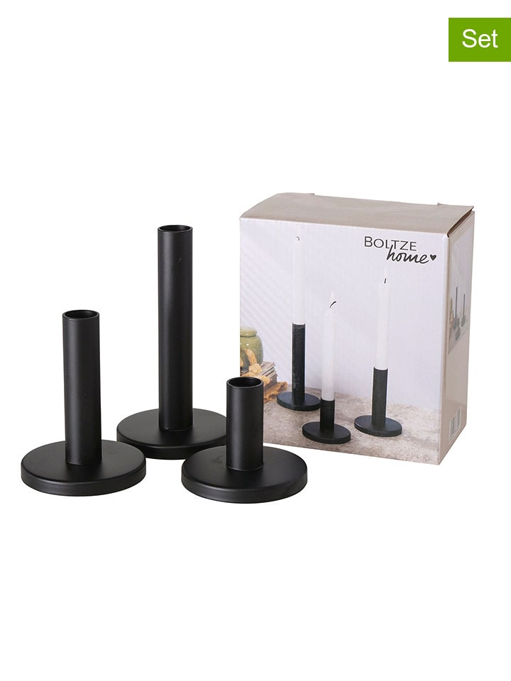 Boltze Świeczniki (3 szt.) "Malko" w kolorze czarnym - wys. 16 cm rozmiar: onesize