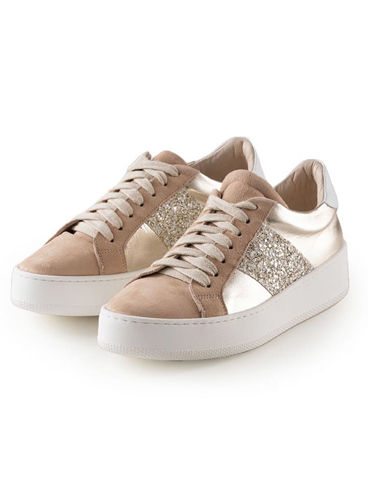 Anna Morellini Skórzane sneakersy "Gioletta" w kolorze złoto-beżowym rozmiar: 40