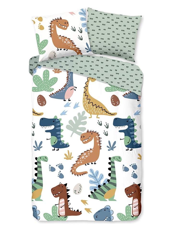 Good Morning Komplet pościeli "Dino" w kolorze biało-miętowym ze wzorem rozmiar: 135x200 cm