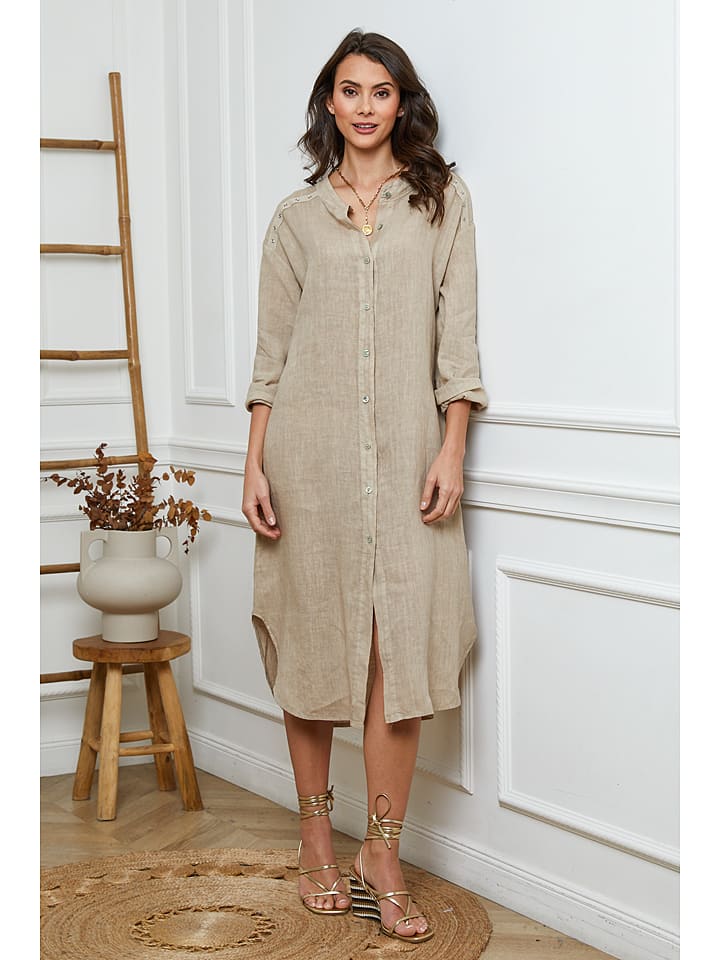 Fleur de Lin Lniana sukienka w kolorze beżowym rozmiar: M