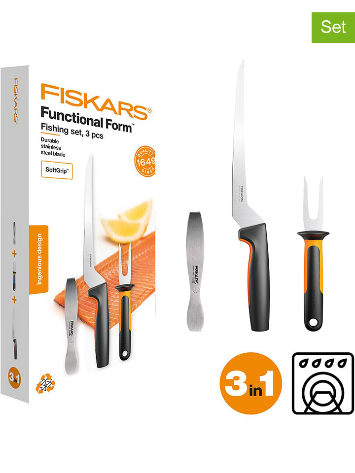 Fiskars 3-częściowy zestaw "Functional Form" w kolorze srebrno-czarnym do ryb rozmiar: onesize