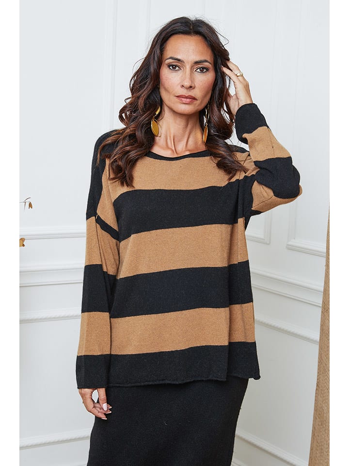 So Cachemire Sweter "Epi" w kolorze czarno-jasnobrązowym rozmiar: XL