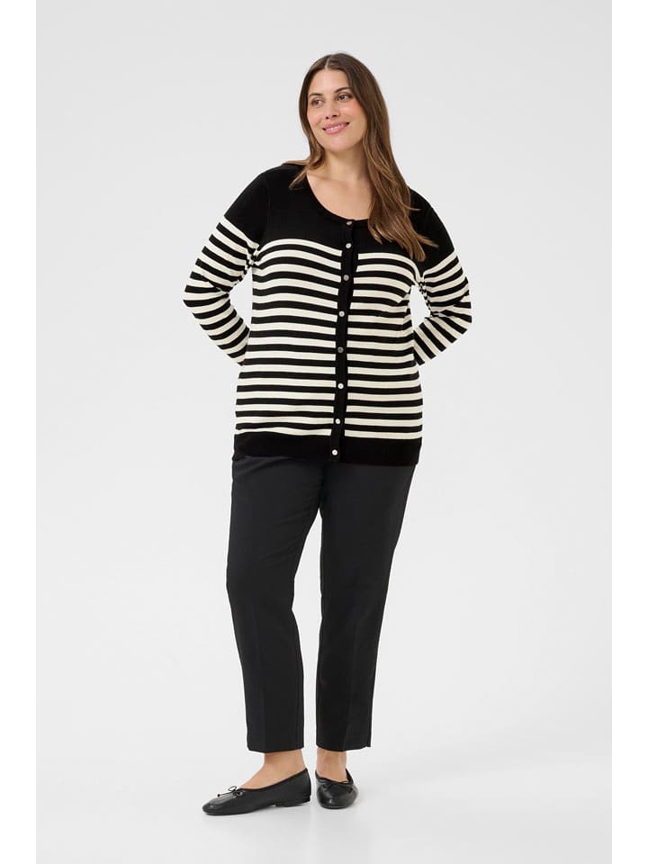 KAFFE curve Kardigan "Lizzy" w kolorze kremowo-czarnym rozmiar: M