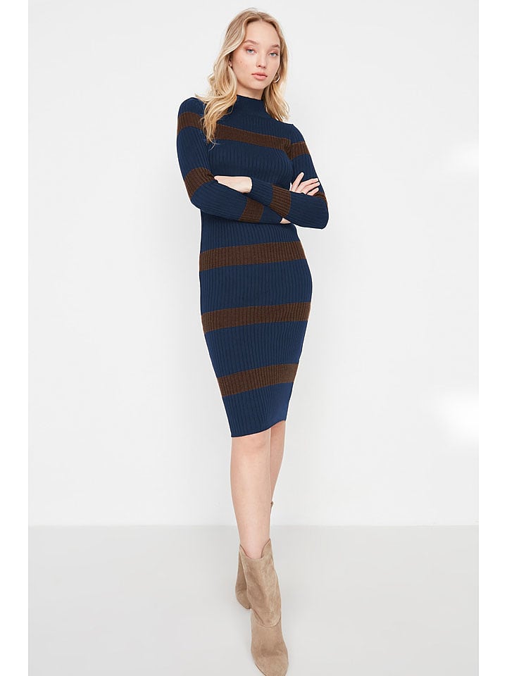 trendyol Sukienka dzianinowa w kolorze brązowo-granatowym rozmiar: L