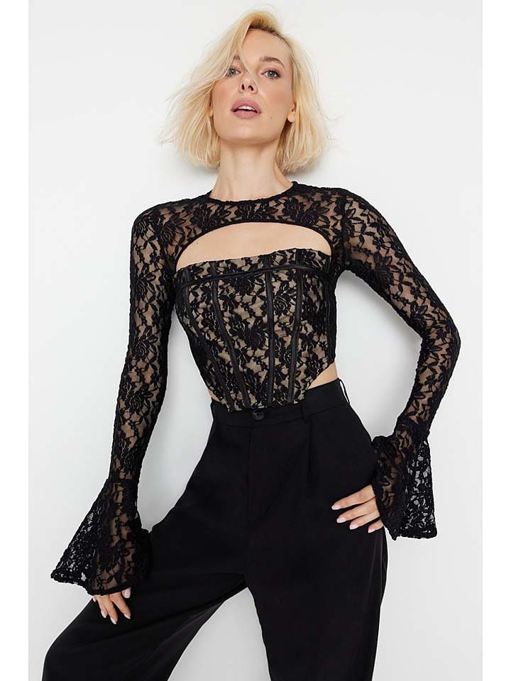 trendyol Bluzka w kolorze beżowo-czarnym rozmiar: 38