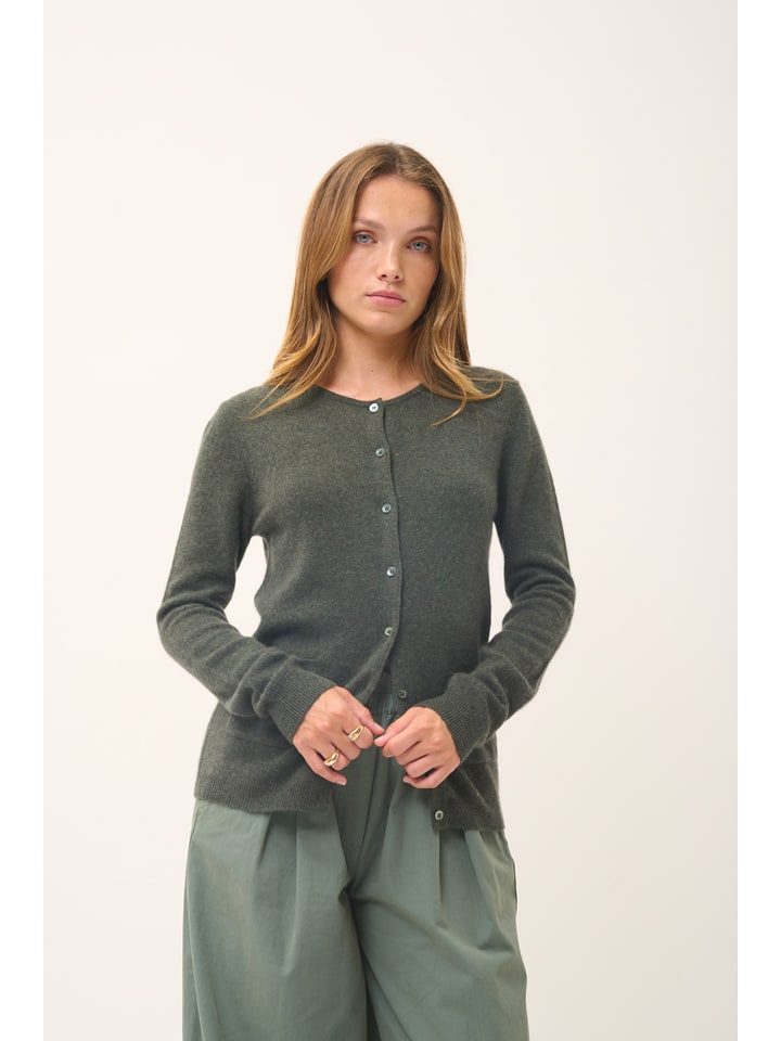 Just Cashmere Kaszmirowy kardigan "Katharine" w kolorze ciemnozielonym rozmiar: L