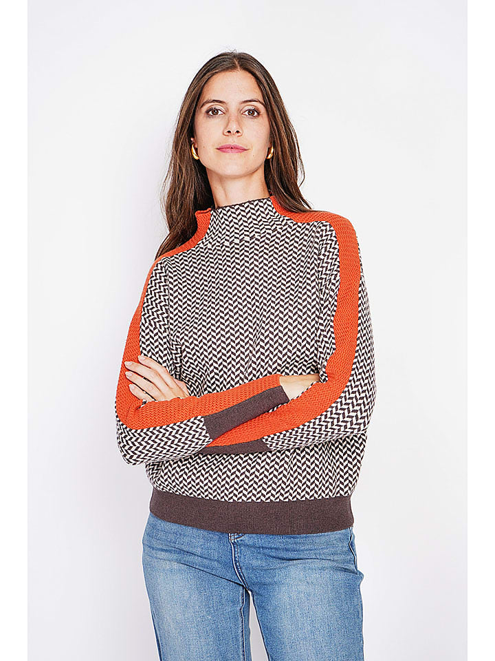 C& Jo Sweter w kolorze biało-brązowo-czerwonym rozmiar: 40