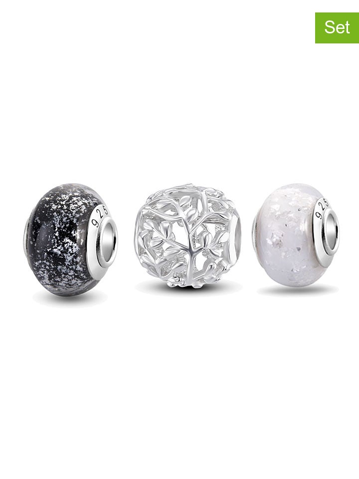 CHARM'S Srebrne charmsy (3 szt.) ze szkłem Murano rozmiar: onesize
