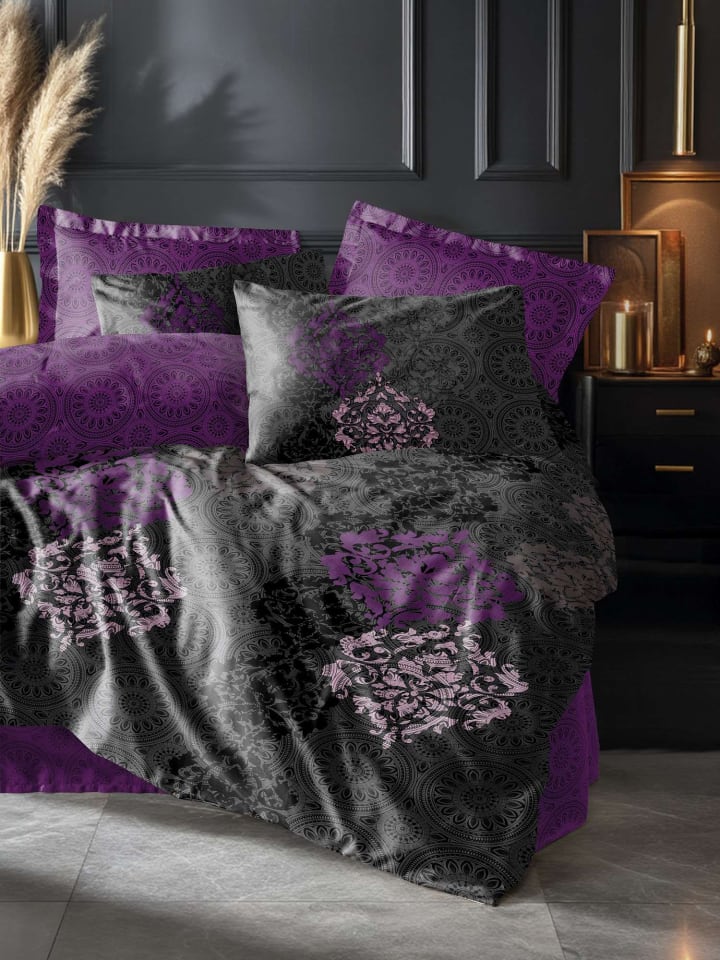 Mijolnir Komplet pościeli satynowej "Leylazar" w kolorze szaro-fioletowym rozmiar: 240x220 cm
