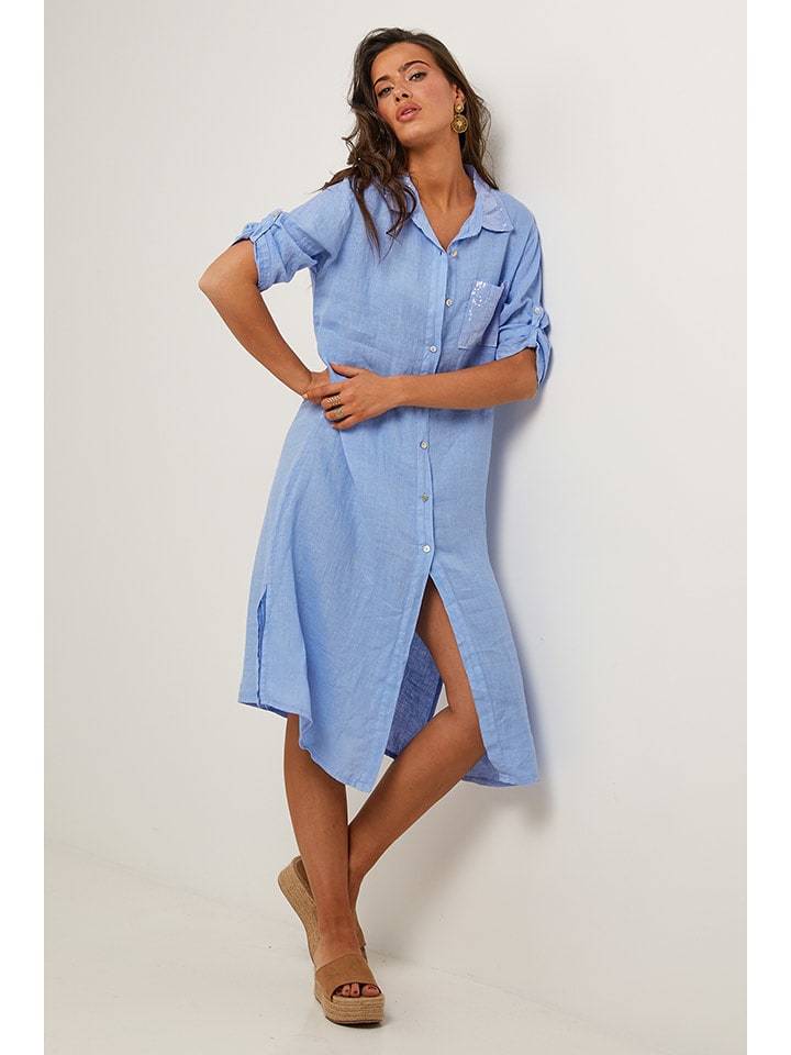 Le Monde du Lin Lniana sukienka w kolorze błękitnym rozmiar: 36/38