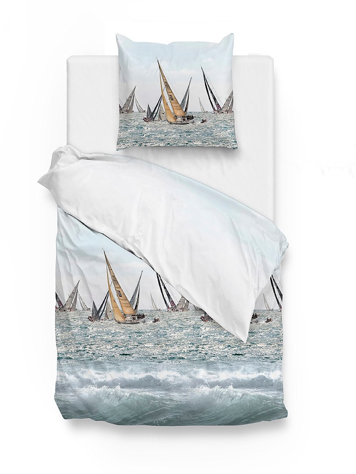 Zo!Home Komplet pościeli satynowej "Kacie" w kolorze błękitnym rozmiar: 155x220 cm