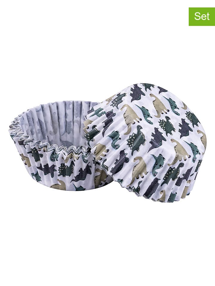 Zenker Foremki papierowe (100 szt.) "Dinosaur" w kolorze biało-zielonym do muffinek rozmiar: onesize