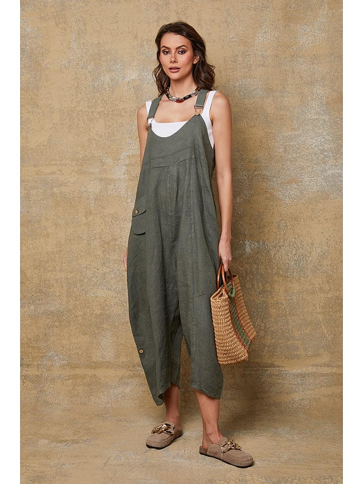 Fleur de Lin Lniane ogrodniczki "Bridget" w kolorze khaki rozmiar: XXL