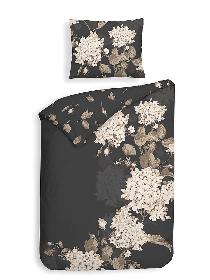 Heckett Lane Komplet pościeli satynowej "Ivy" w kolorze antracytowym rozmiar: 200x220 cm