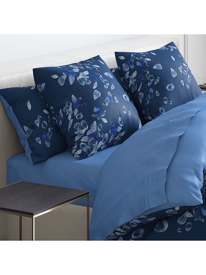 Cacharel textiles Satynowe prześcieradło "Uni" w kolorze niebieskim na gumce rozmiar: 140x200 cm