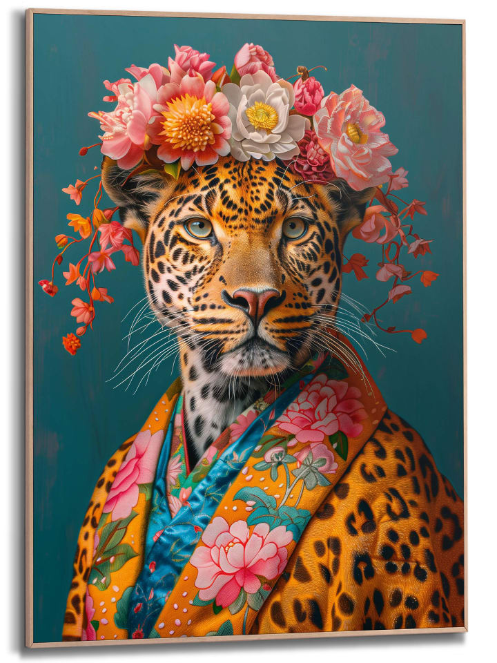 Orangewallz Druk artystyczny "Floral Fashion Leopard" w ramce rozmiar: 50x70 cm