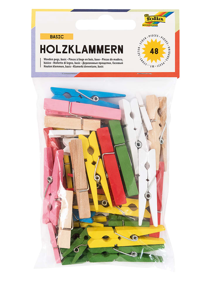 folia PAPER Drewniane klamerki (48 szt.) w różnych kolorach rozmiar: onesize