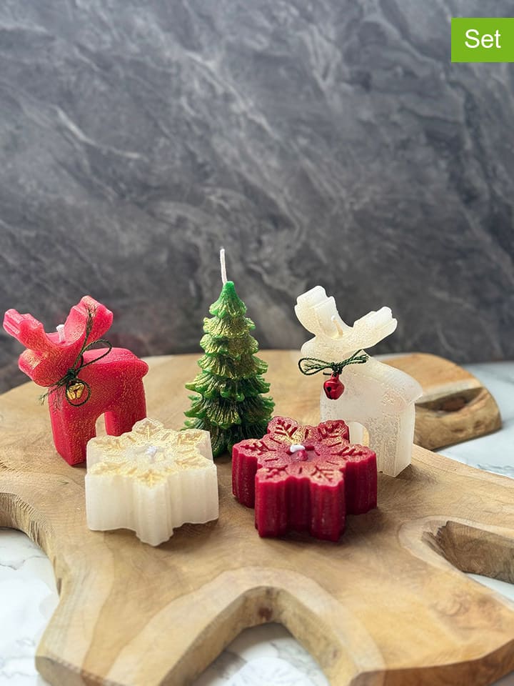 ABERTO DESIGN Świece (5 szt.) w kolorze kremowo-zielono-czerwonym rozmiar: onesize