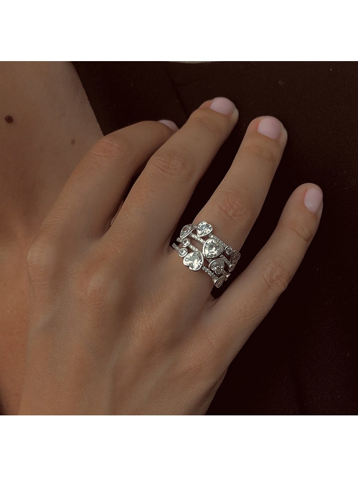 Les Petites Précieuses Srebrny pierścionek z cyrkoniami rozmiar: 52