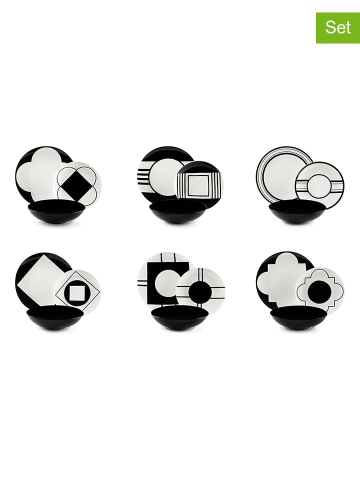 Trendy Kitchen by EXCÉLSA 18-częściowy zestaw talerzy "Agora" w kolorze czarno-białym rozmiar: onesize