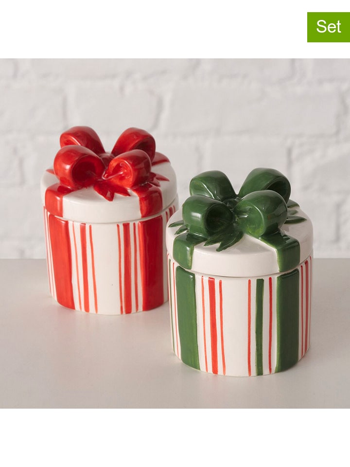 Boltze Pojemniki (2 szt.) "Anella" w kolorze czerwono-zielonym - wys. 8,5 cm rozmiar: onesize