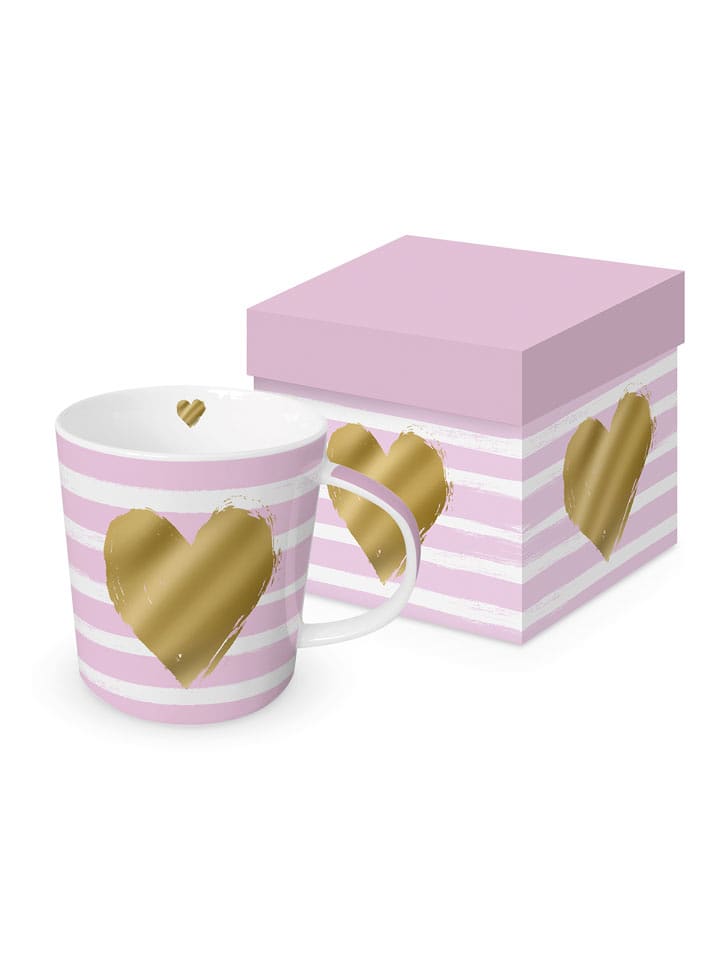 ppd Kubek jumbo "Heart & Stripes" w kolorze jasnoróżowym - 400 ml rozmiar: onesize