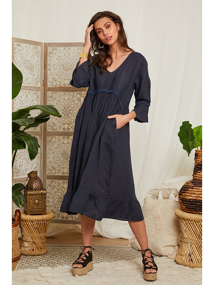 Lin Passion Lniana sukienka w kolorze granatowym rozmiar: 36/38