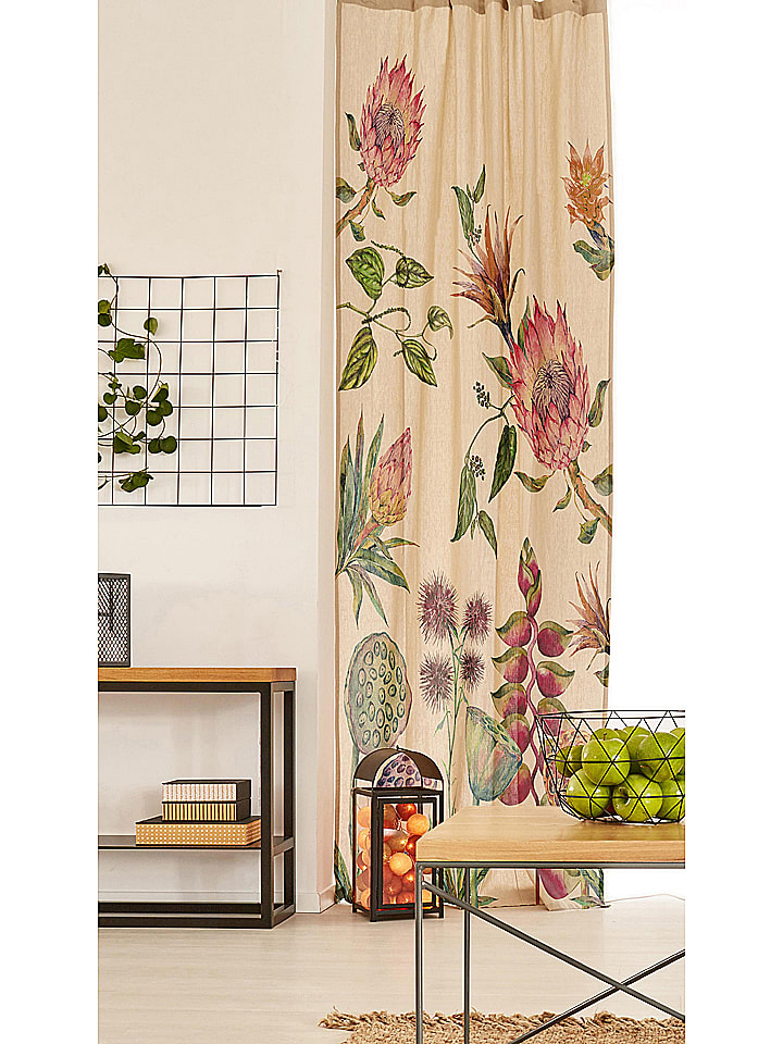 Madre Selva Zasłona "Flores Salvajes" w kolorze beżowym ze wzorem - 270 x 140 cm rozmiar: onesize