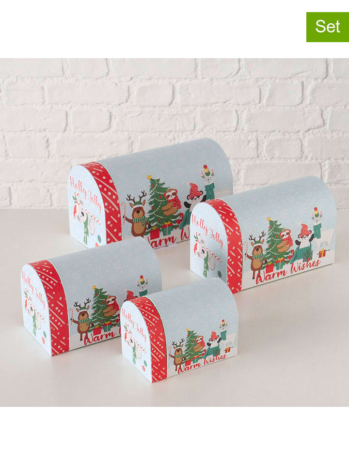 Boltze Pudełka prezentowe (4 szt.) "Hollyjolly" w kolorze błękitno-czerwonym rozmiar: onesize
