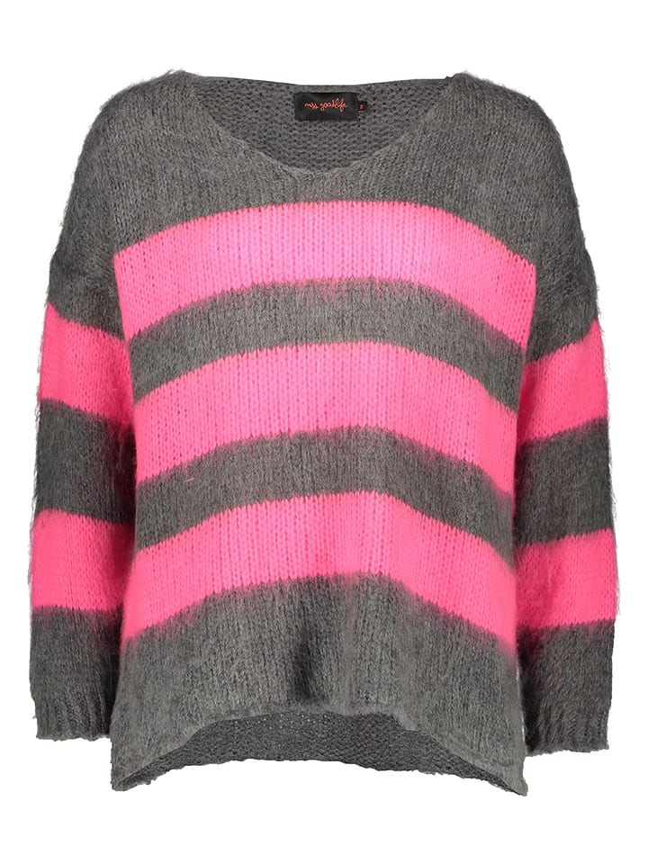 miss goodlife Sweter "Stripes" w kolorze ciemnoszaro-jasnoróżowym rozmiar: L
