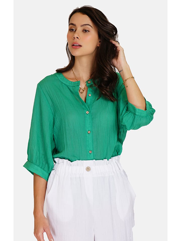 Le Jardin du Lin Lniana bluzka w kolorze zielonym rozmiar: 38