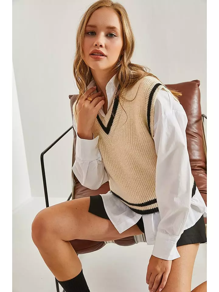 Bianco Lucci Bezrękawnik w kolorze czarno-beżowym rozmiar: onesize