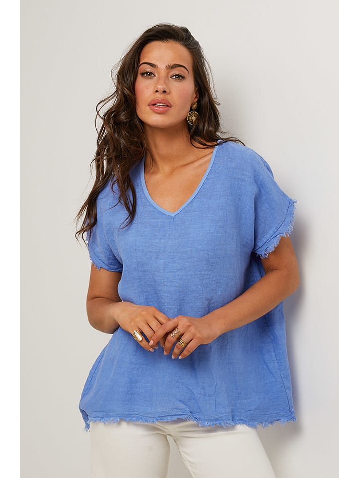 Le Monde du Lin Lniana bluzka w kolorze niebieskim rozmiar: 34/36