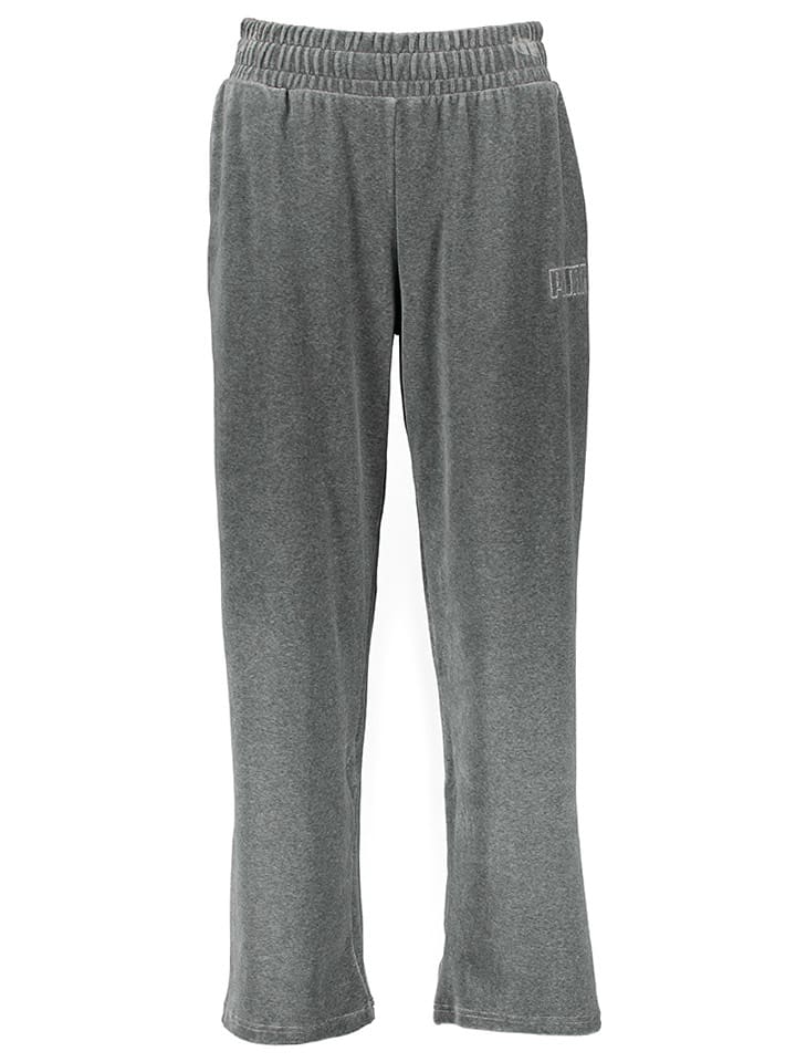 Puma Spodnie dresowe "Essentials Plus Velour" w kolorze szarym rozmiar: M