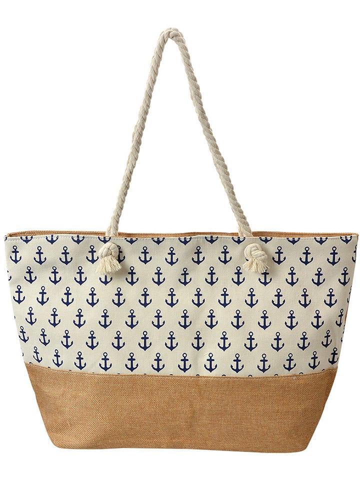 Clayre & Eef Shopper bag w kolorze jasnobrązowo-białym - 50 x 36 x 1 cm rozmiar: onesize
