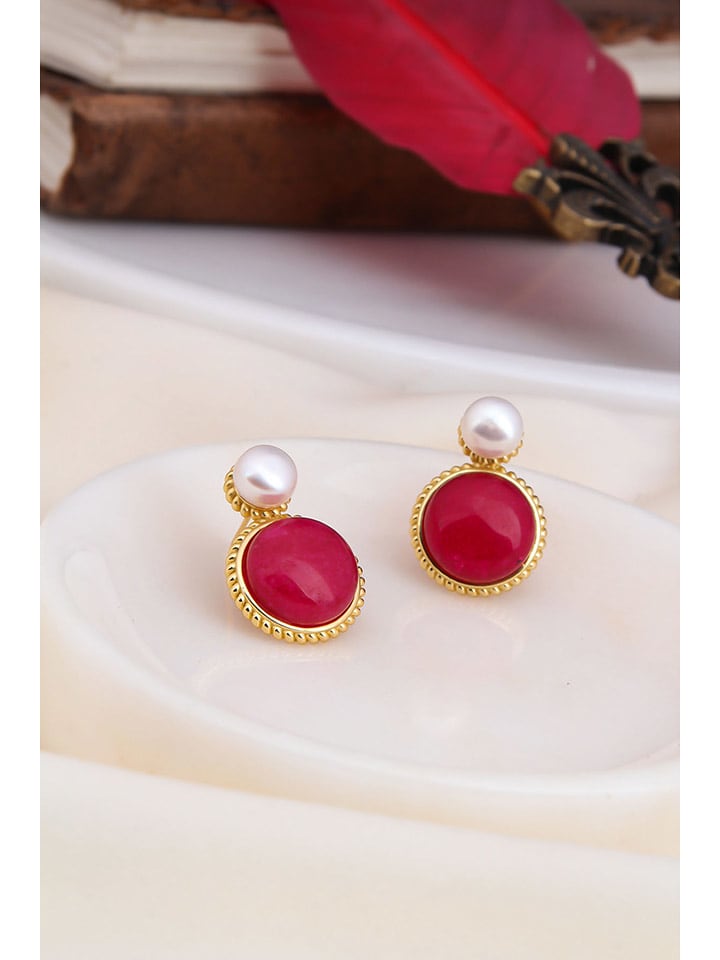 L'Atelier de Gaia Pozłacane kolczyki z perłami i agatami rozmiar: onesize