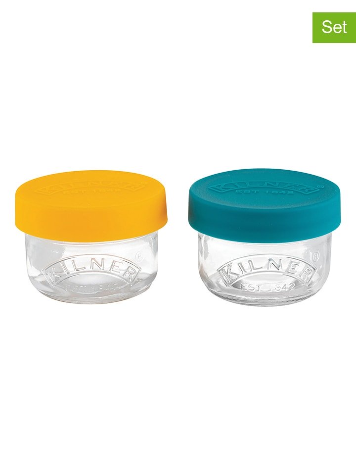 Kilner Słoiki (2 szt.) w kolorze morsko-żółtym na przekąski - 2 x 125 ml rozmiar: onesize