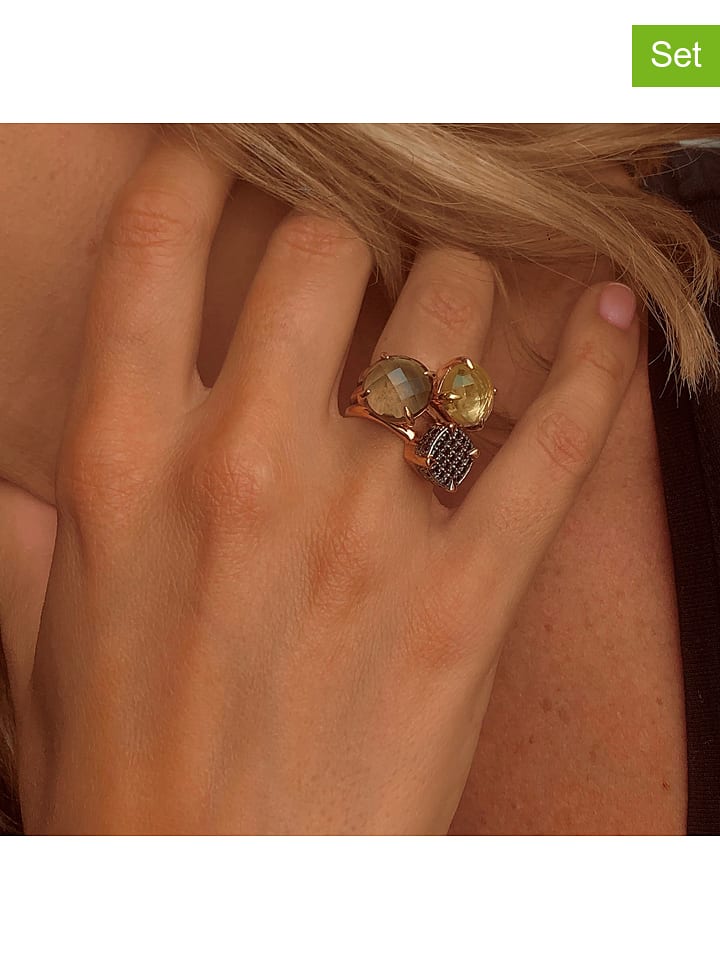 Les Petites Précieuses Pozłacane pierścionki (3 szt.) z kamieniami szlachetnymi rozmiar: 52