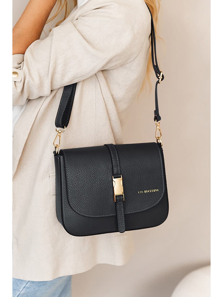 Lia Biassoni Skórzana torebka w kolorze czarnym - 24 x 18 x 8 cm rozmiar: onesize
