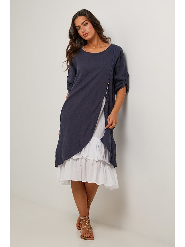 Le Monde du Lin Lniana sukienka w kolorze granatowo-białym rozmiar: 40/42