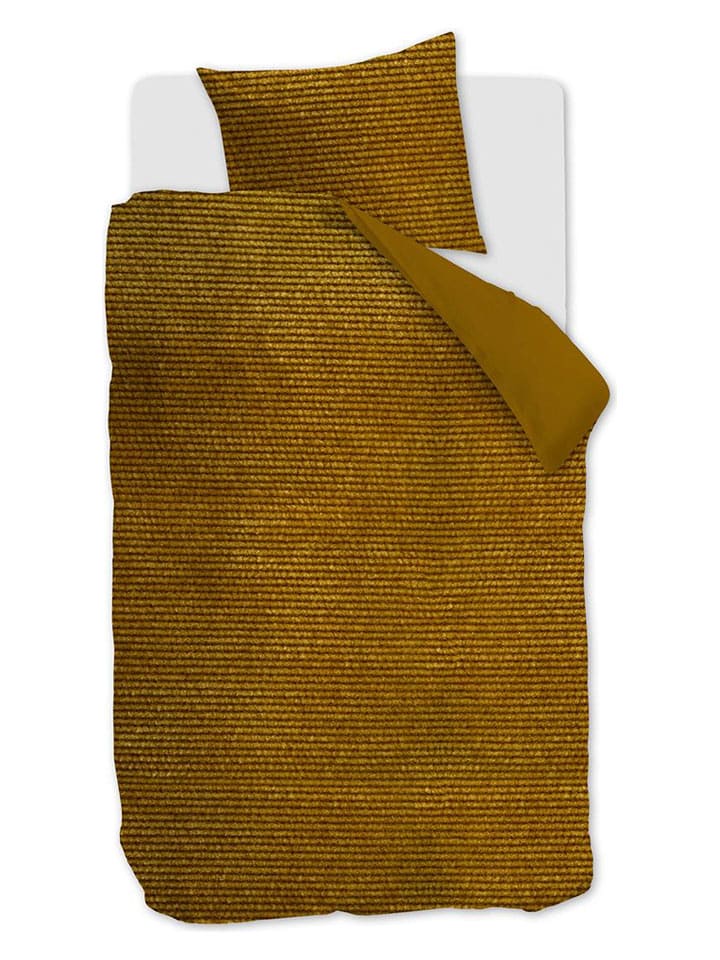 At Home Komplet pościeli sztruksowej "Cosy" w kolorze musztardowym rozmiar: 135x200 cm